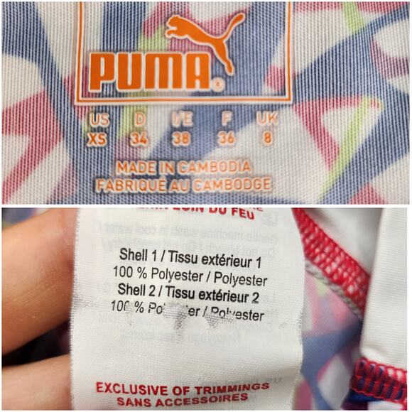 Puma Shirt Womens XS White Multicolor Fitted Workout Gym Yoga Slimming Stretchy - Picture 12 of 12